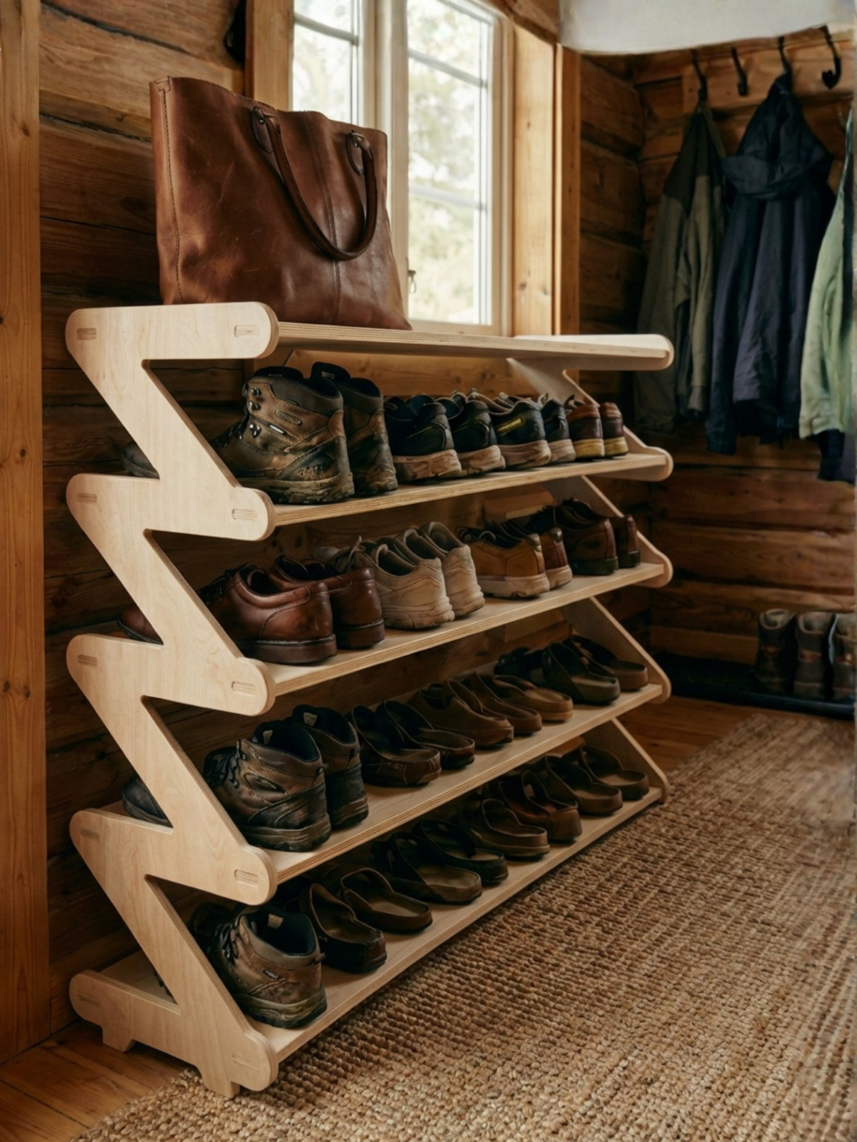 Обувница в прихожую с полками деревянная открытая